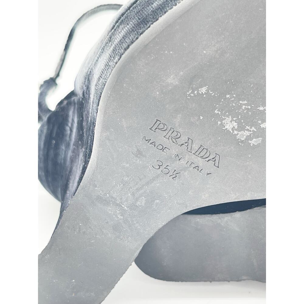 Prada Vintage Fall 2004 Runway Blue Velvet Sculptural Wedge Sandals IT 35.5 - Picture 11 of 12